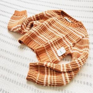 Altar'd State Plaid Knit Sweater - Orange and White
